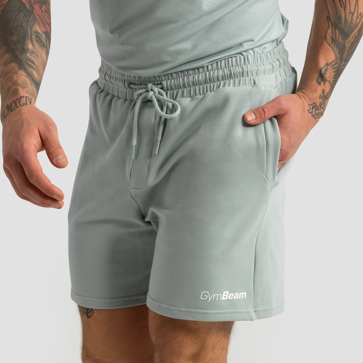 GymBeam Shorts Herren regular mit Kordelzug und Taschen in Eucalypt