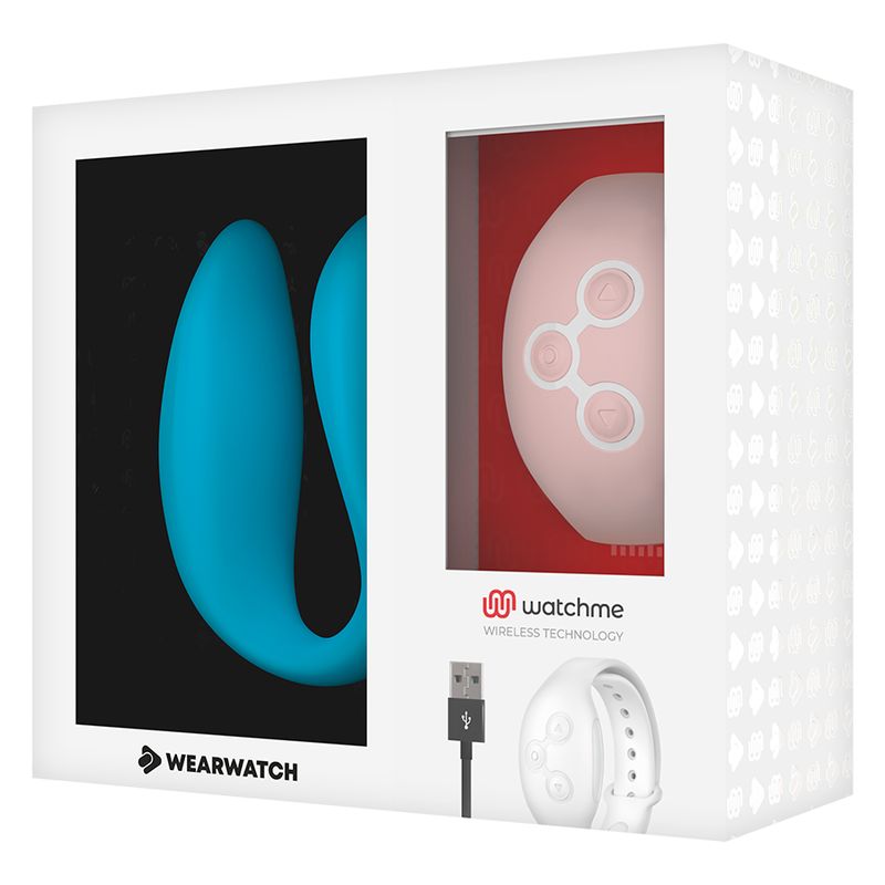 Verpackung mit Wearwatch und Watchme. Beide Produkte sind durch ein Fenster sichtbar. USB-Kabel.