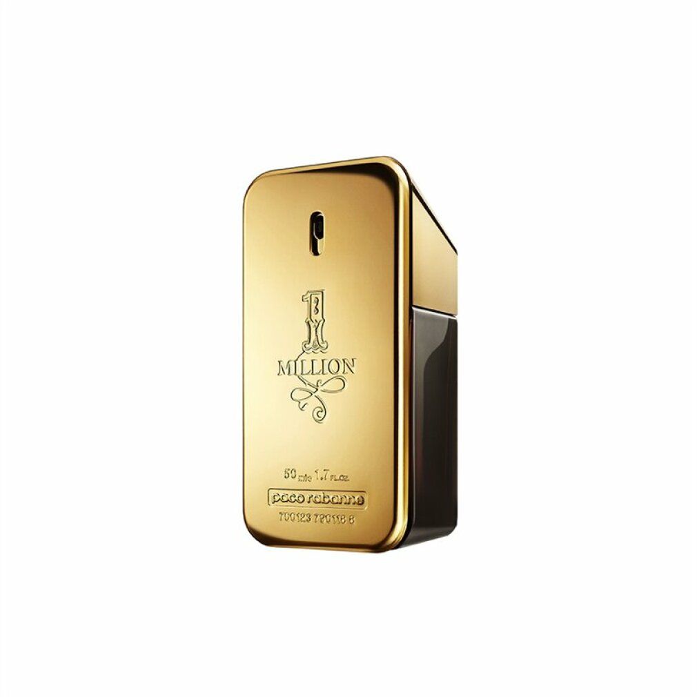 Goldfarbener Flakon mit Aufschrift "1 MILLION" und "paco rabanne". 50ml.