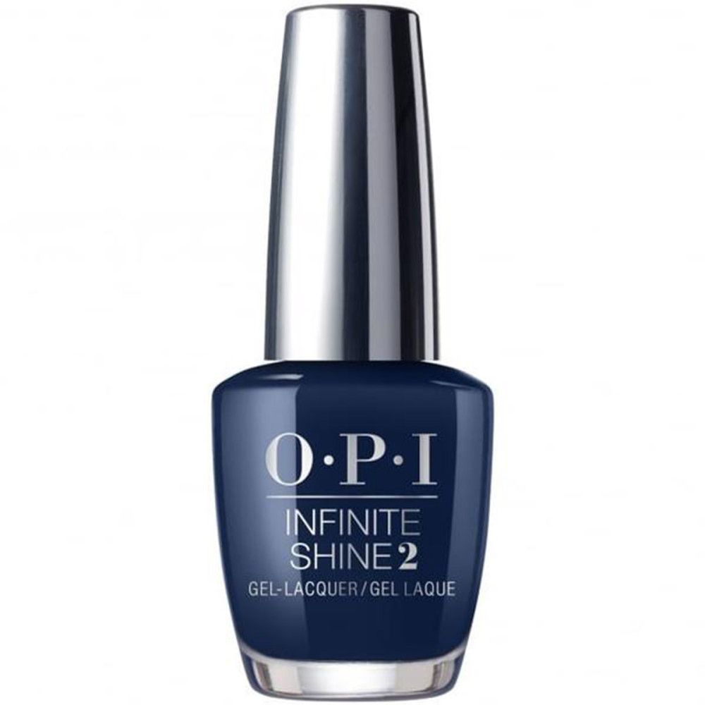 OPI Nagellacke Infinite Shine. Flasche mit dunkelblauem Lack und silbernem Deckel. Produktname und Marke sichtbar.