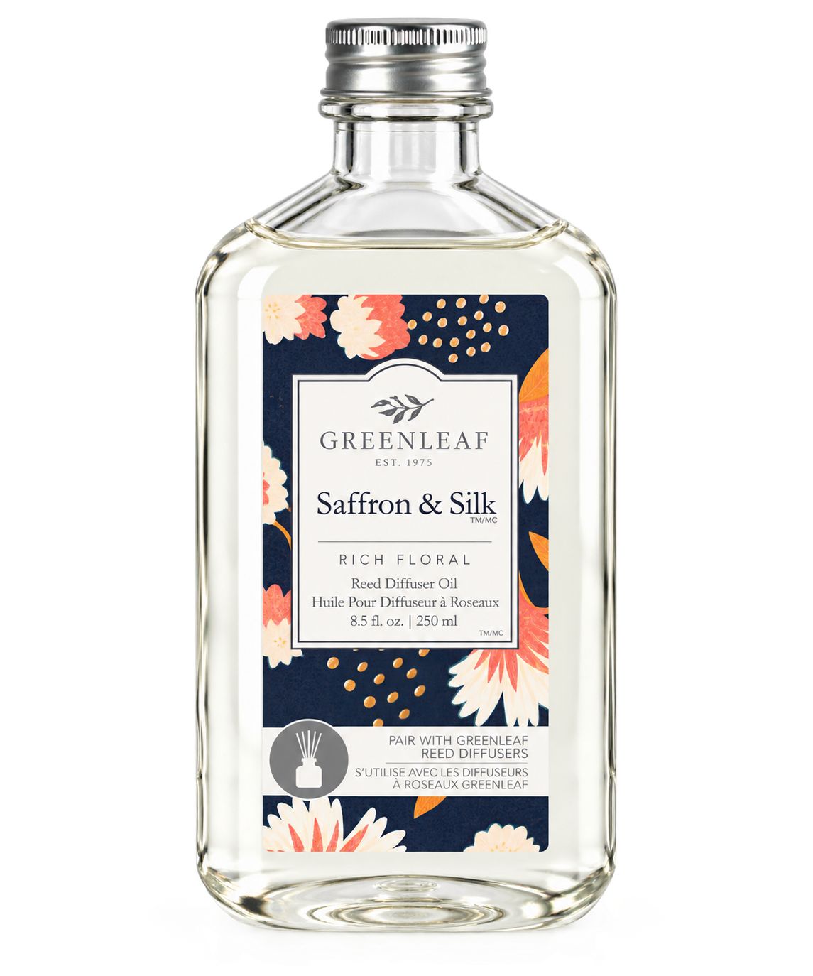 Greenleaf Saffron & Silk Reed Diffuser Öl Floral-warmer Raumduft mit weißen Duftstäbchen 250 ml