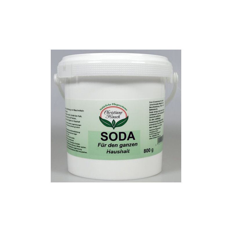 Weißer Eimer mit Deckel und Griff. Aufkleber mit "Soda", "Christiane Hinsch" und Text. Gewicht: 800 g.