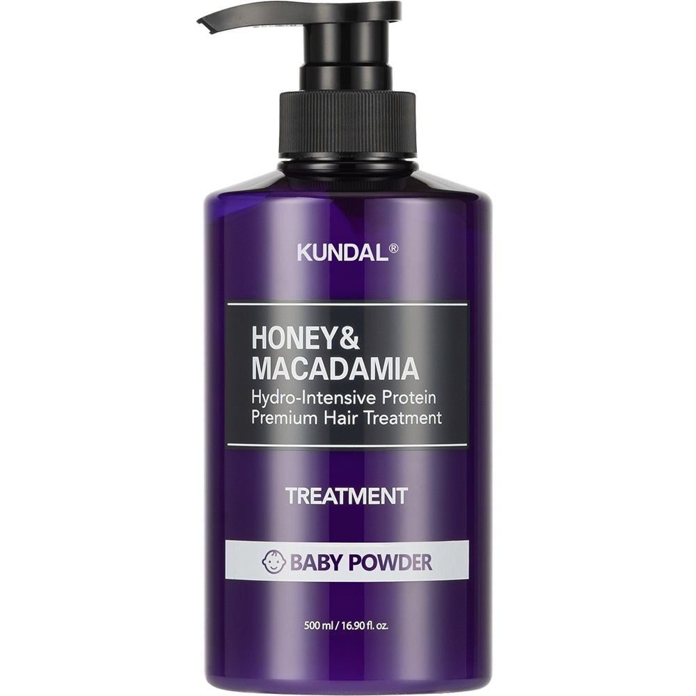 Lila Pumpflasche mit KUNDAL Honig & Macadamia Protein Treatment.