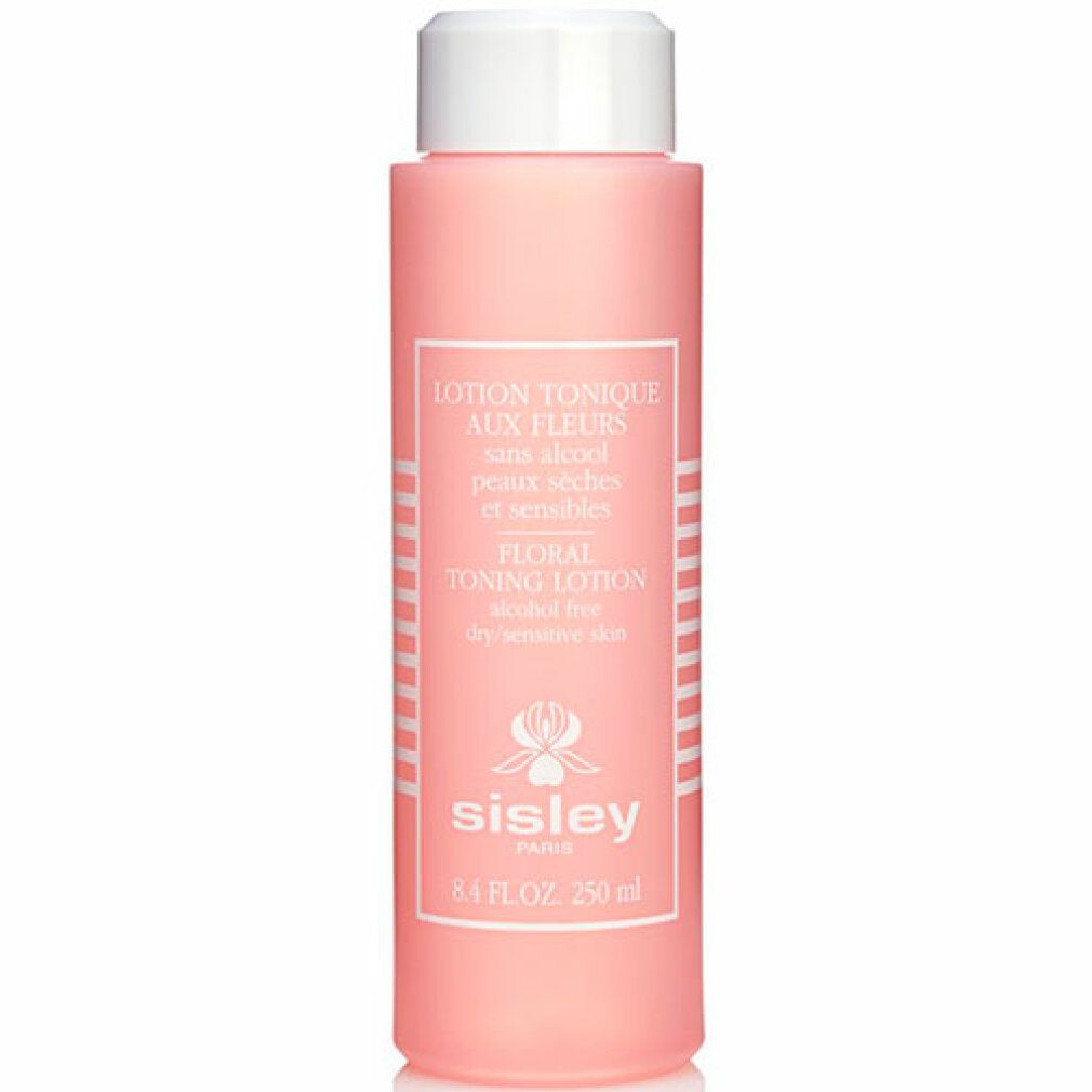Rosa Flasche mit weißem Deckel. Beschriftung: Lotion Tonique aux Fleurs, Sisley Paris, 250 ml.