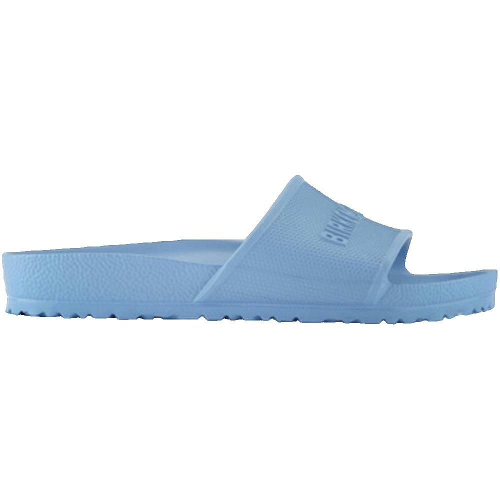 Sandalo Birkenstock azzurro. Marchio in rilievo sulla fascia. Suola sagomata.
