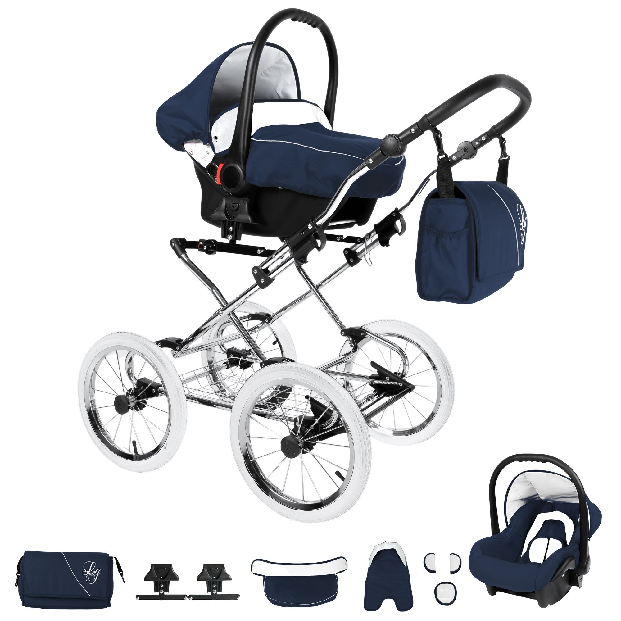 Bebebi Loving 3 in 1 Kinderwagen Set Nostalgie Kinderwagen, Blue Tender