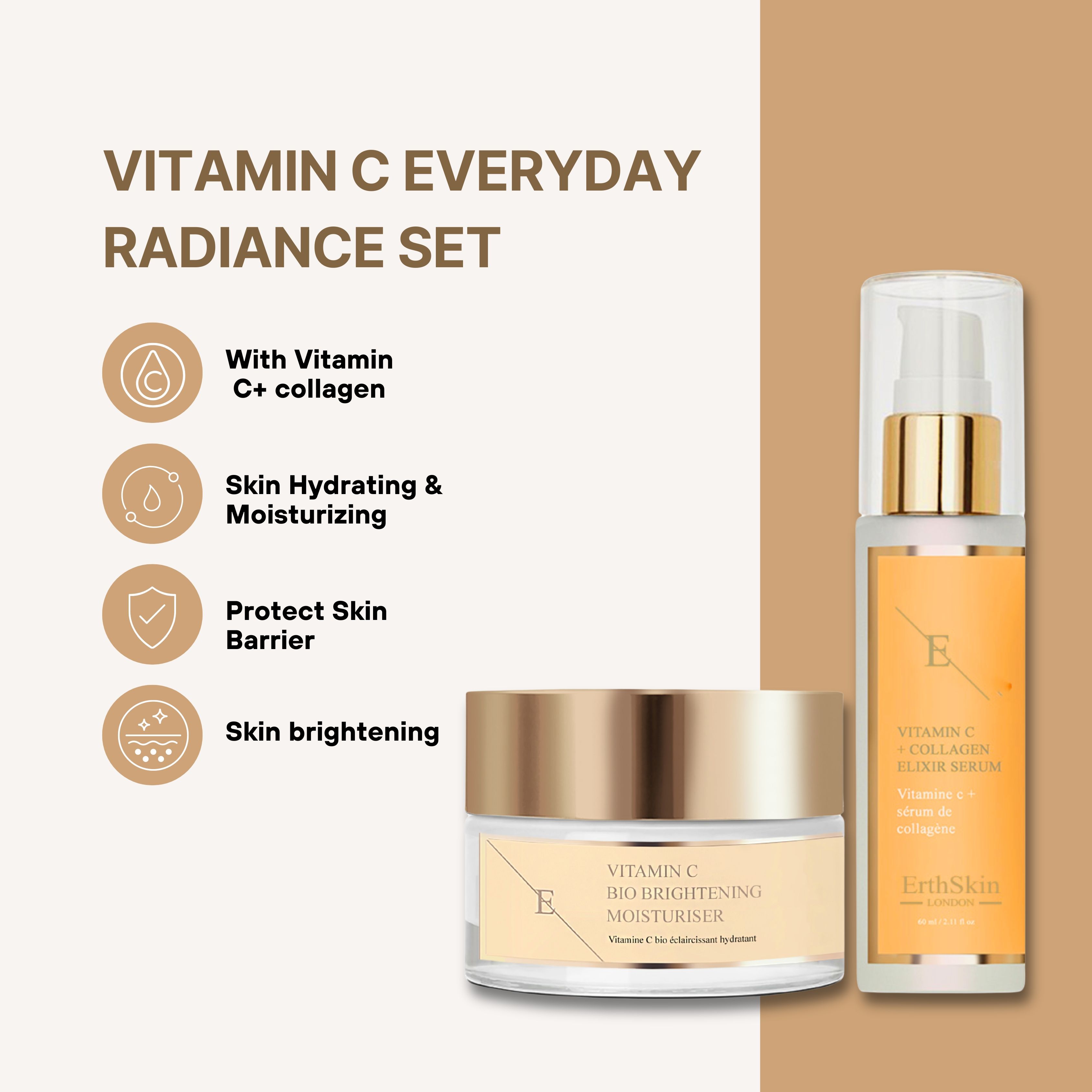 ErthSkin London VITAMIN C ELIXIER SERUM + Bio aufhellende Feuchtigkeitscreme mit Vitamin C set