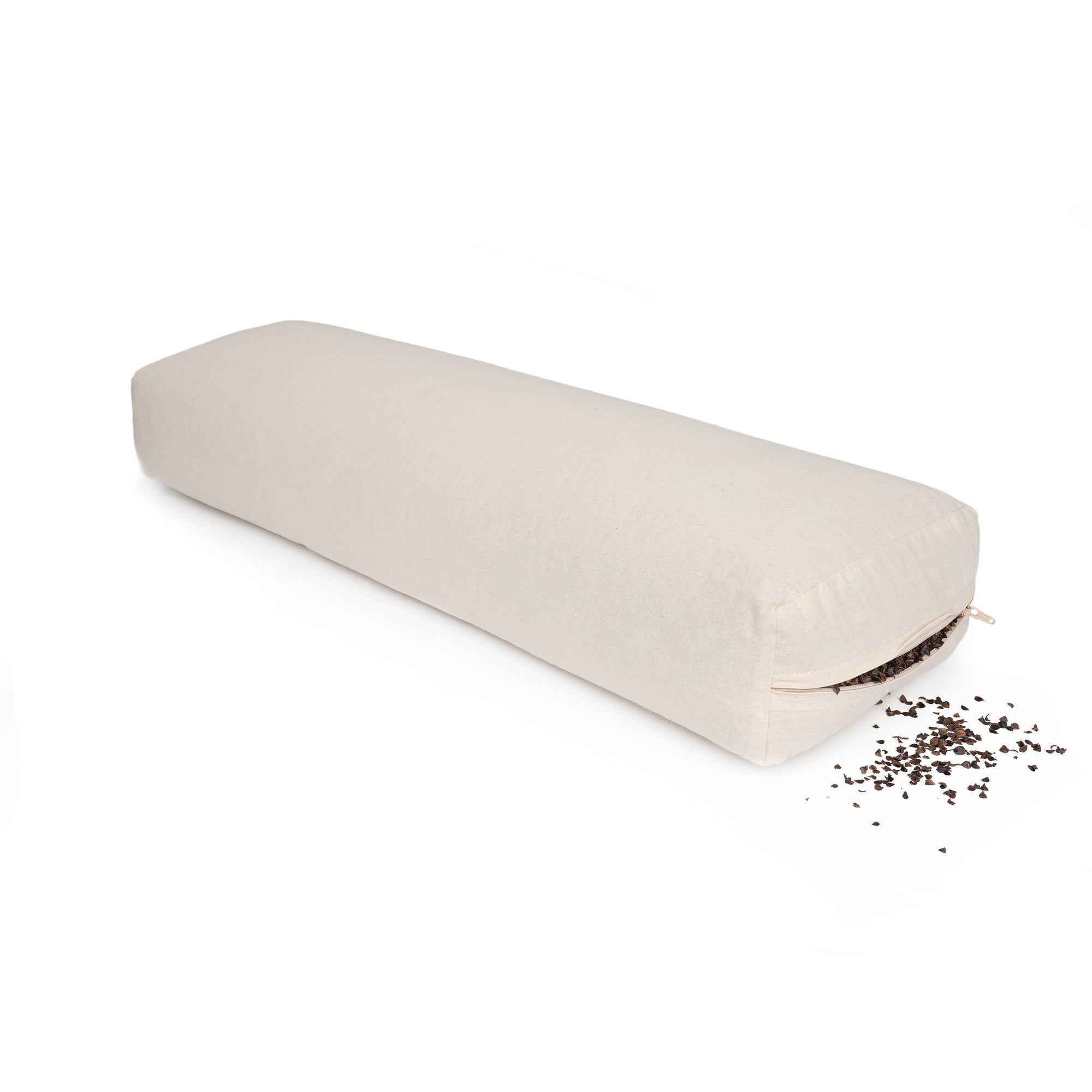 Helles Yogabox Pranayama Kissen BASIC, rechteckig, mit sichtbarem Reißverschluss und Füllmaterial.