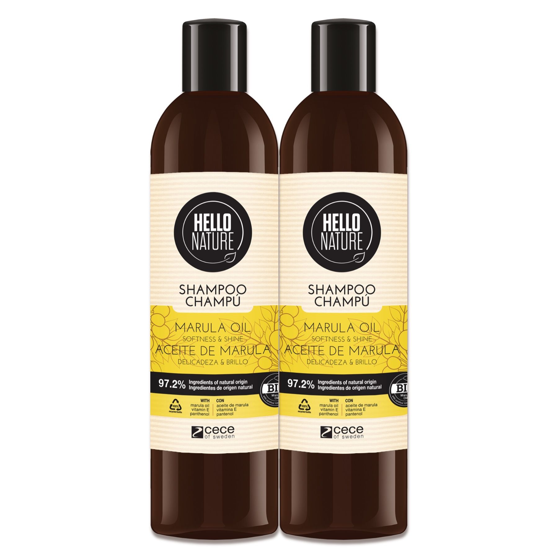 Hello Nature Haarshampoo mit Marula Öl für Haarschäden Naturkosmetik 2x300 ml Shampoo
