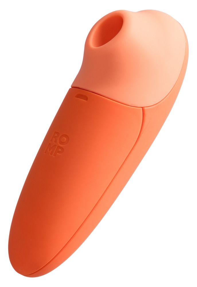 Orangefarbenes Gerät mit abgerundeter Form. Oberteil in hellem Orange. ROMP-Logo. Kleines, ovales Loch an der Spitze.
