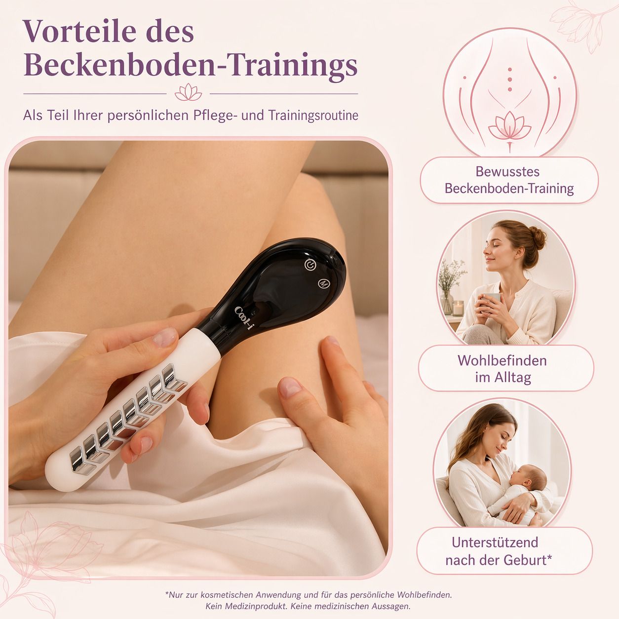COOL-i Vaginaltrainer mit Rot /Blaulicht & EMS für Beckenboden Training & Intimpflege, kabellos