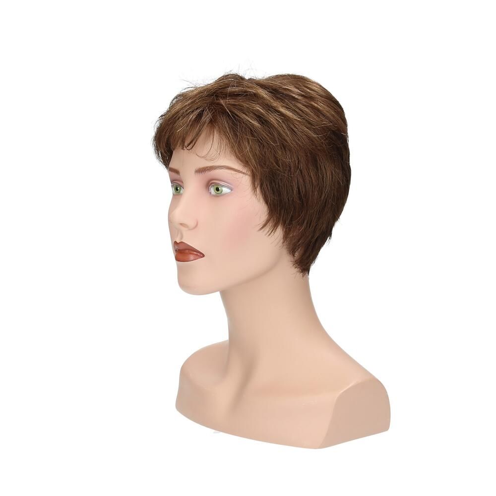 Perücke Lima von degenhardt auf Büste. Kurze, braune Haare. Seitenansicht, Blickrichtung links.