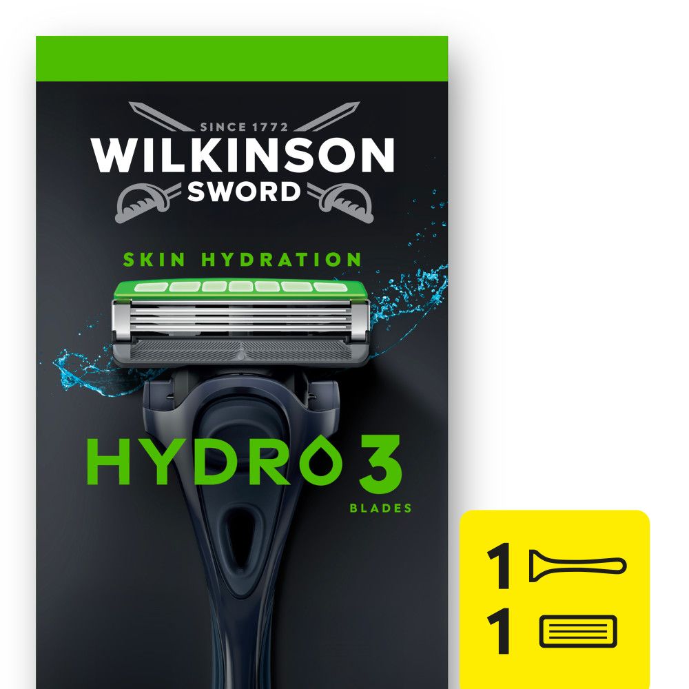 Wilkinson Sword Hydro 3 Rasierer mit 3 Klingen und Hautpflege-Streifen.
