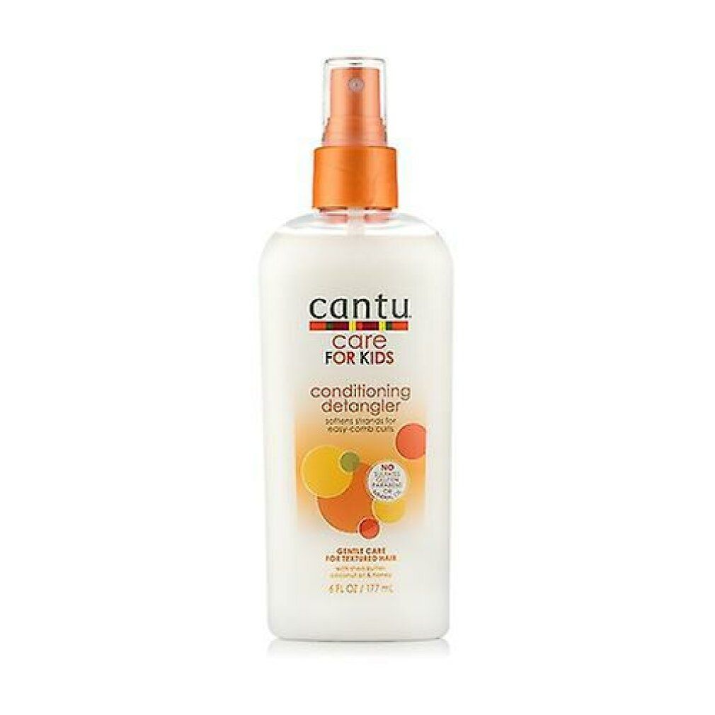 Cantu Care for Kids Conditioning Detangler Sprühflasche mit orangefarbenem Sprühkopf.