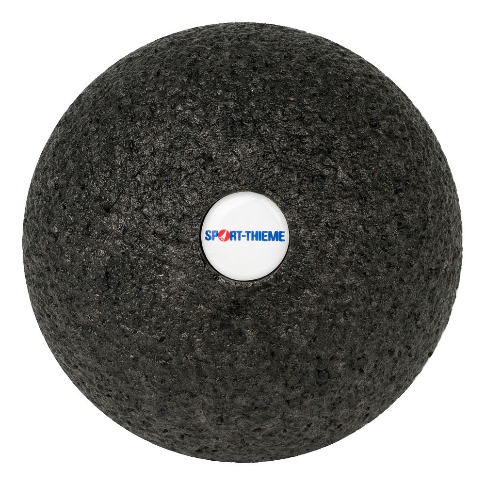 Schwarzer Ball mit rauer Oberfläche und weißem Logo. Aufschrift: SPORT-THIEME.