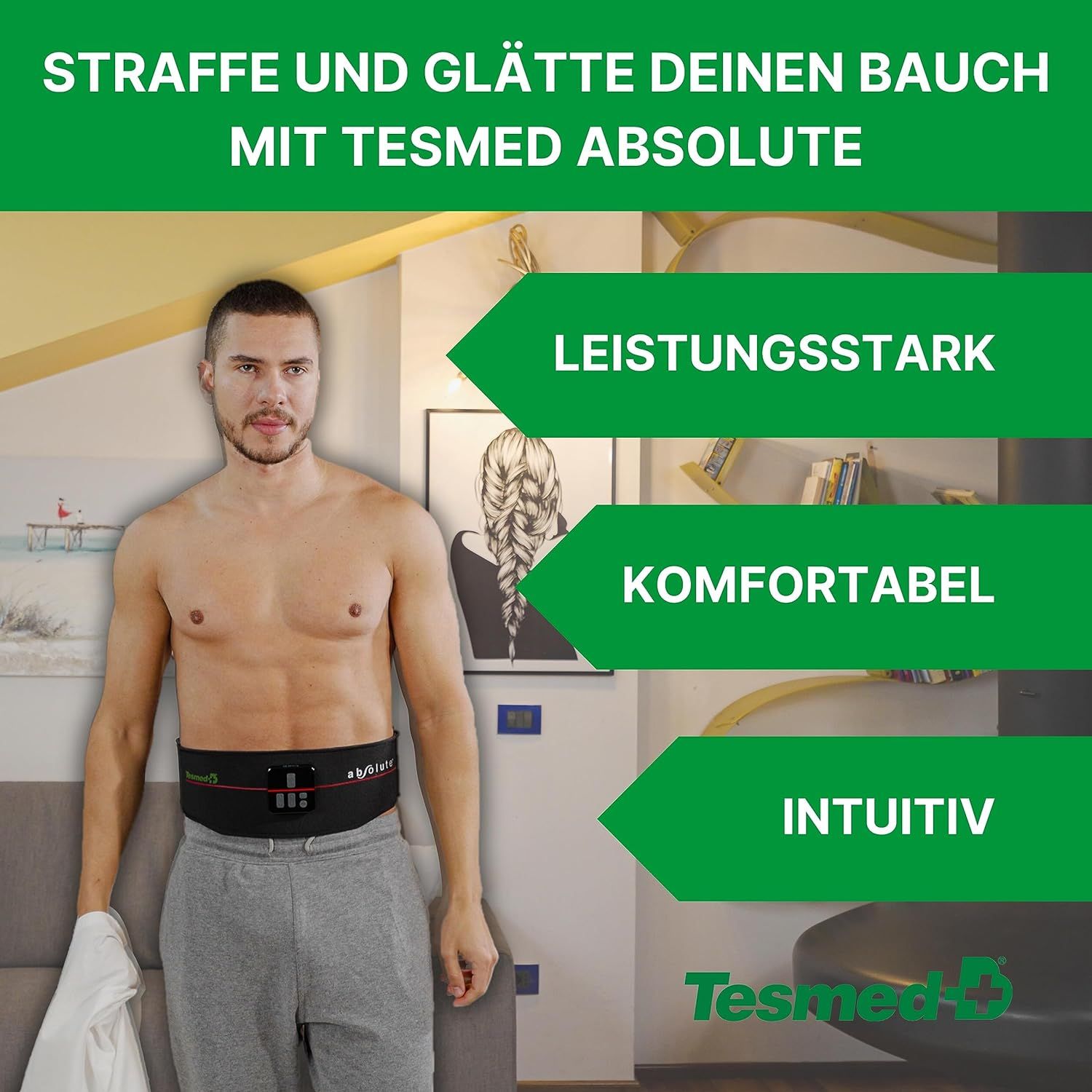 TESMED Absolute: EMS-Bauchmuskeltrainer, 15 Programme, Unisex, Wiederaufladbar, Made in Italy