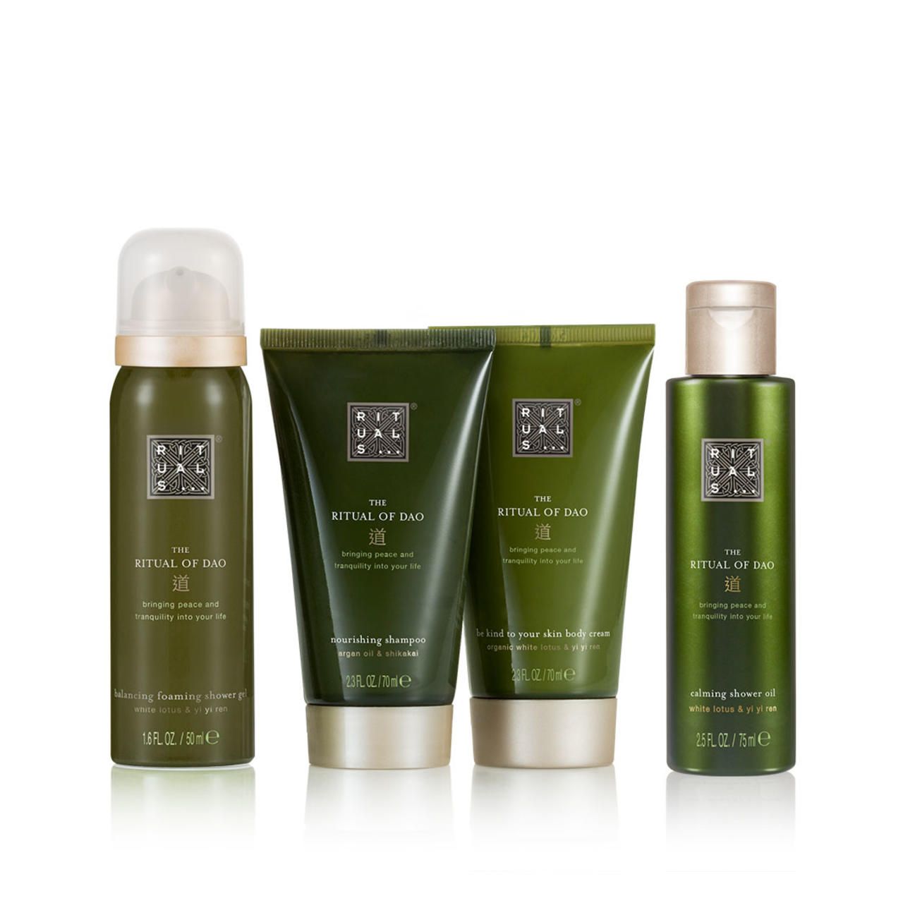 The Ritual of Dao Calming Treat = Shower 50 ml + Shampoo 70 ml + Cream 70 ml + Shower Oil 75 ml