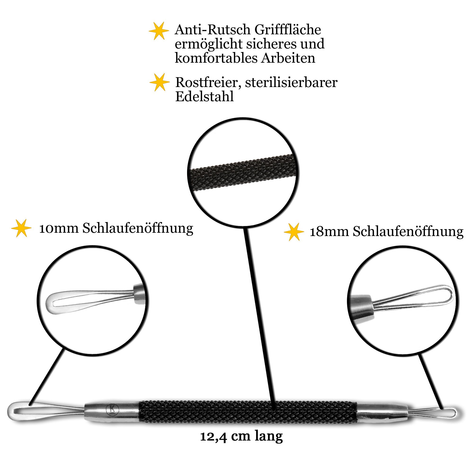 K-Pro Komedonenquetscher - Mitesserentferner - Edelstahl Komedonenheber Schlaufe