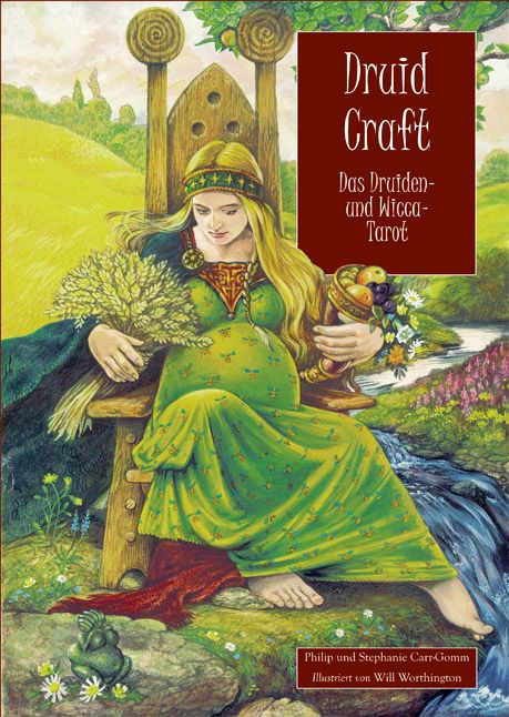 Buchcover mit Titel "Druid Craft". Eine Frau sitzt auf einem Thron, hält Getreide und Früchte. Hintergrund: Natur.