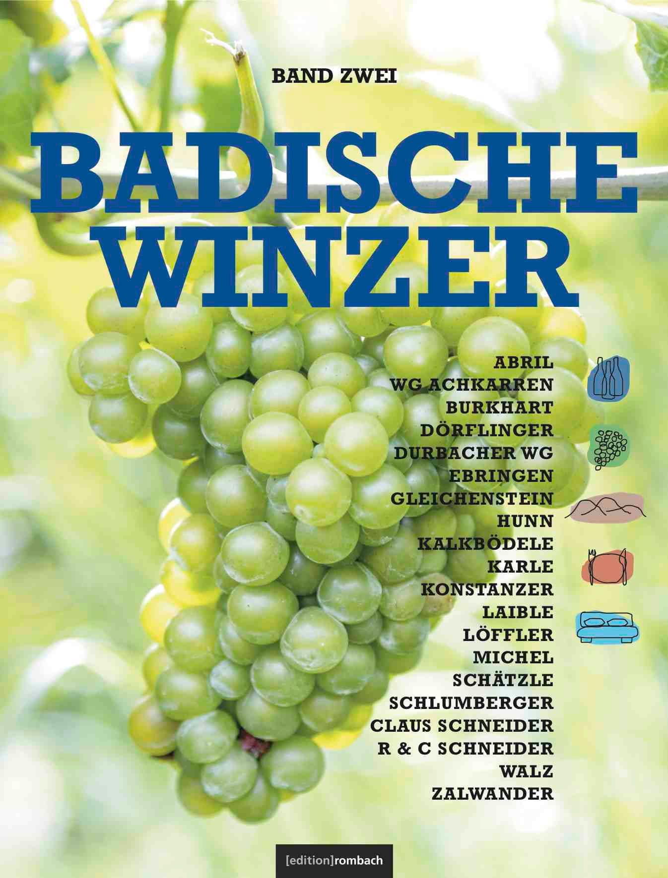 Buchcover mit Titel "Badische Winzer". Grüner Hintergrund mit Trauben. Titel in blauer Schrift. Untertitel "Band Zwei".