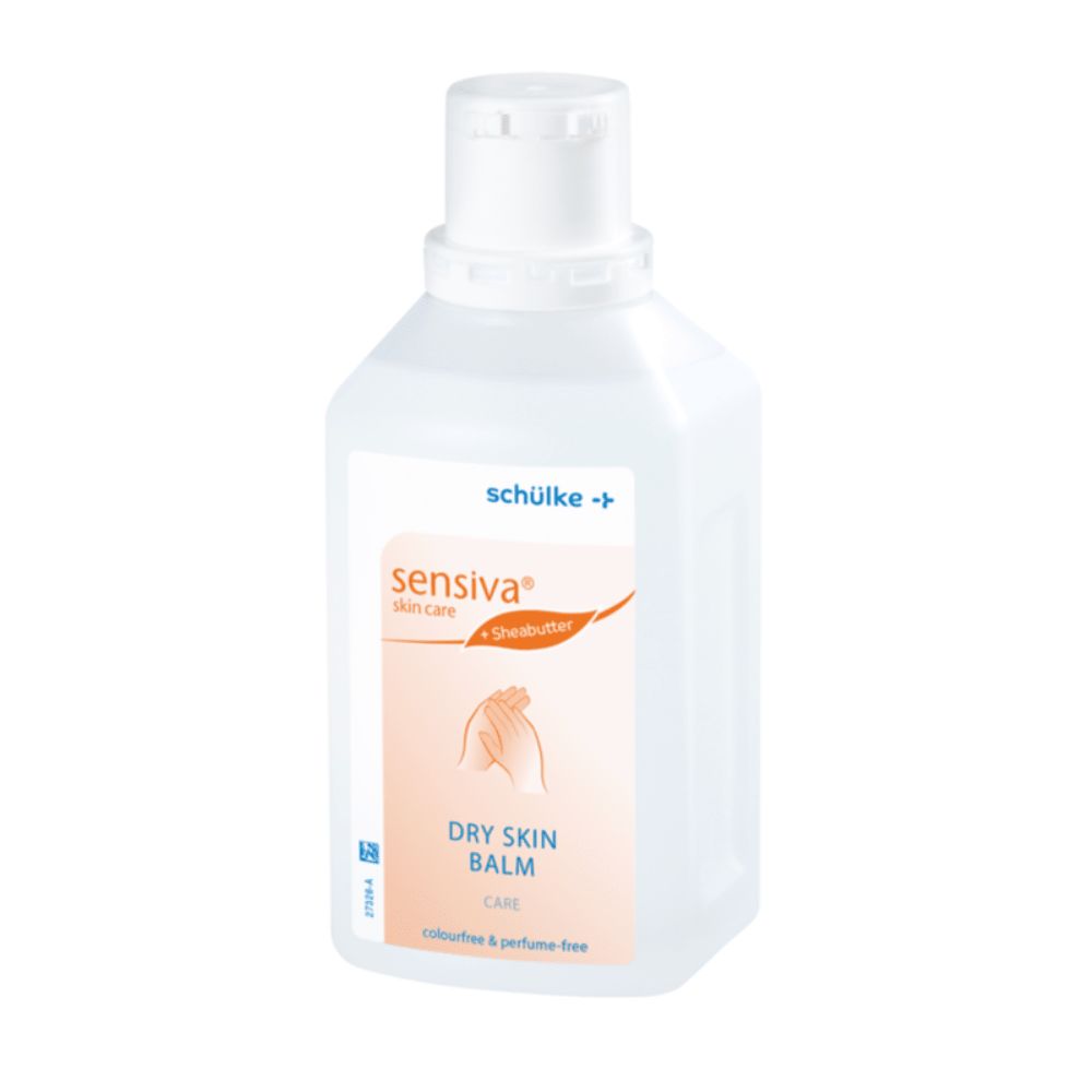 Schülke Sensiva Dry Skin Balm Flasche mit Sheabutter, farbstoff- & parfümfrei.