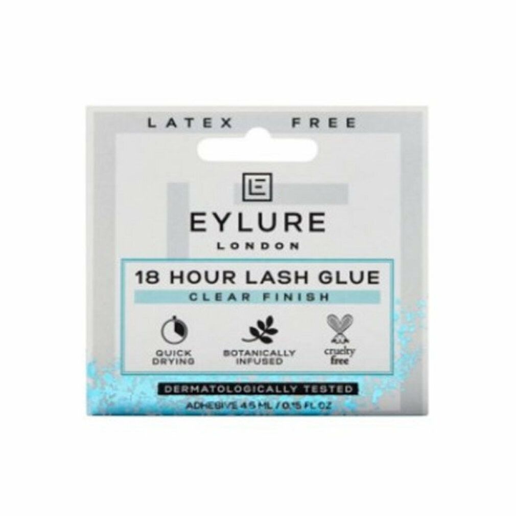 Eylure 18 Hour Lash Glue Clear Finish. Verpackung mit Produktinformationen. Latex- und tierversuchsfrei. Schnell trocknend.