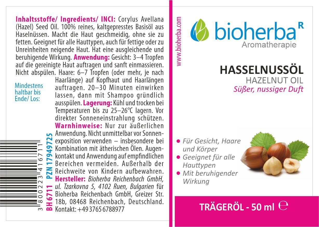 Haselnussöl Reines Haselnuss-Trägeröl 50 ml PZN 17949725