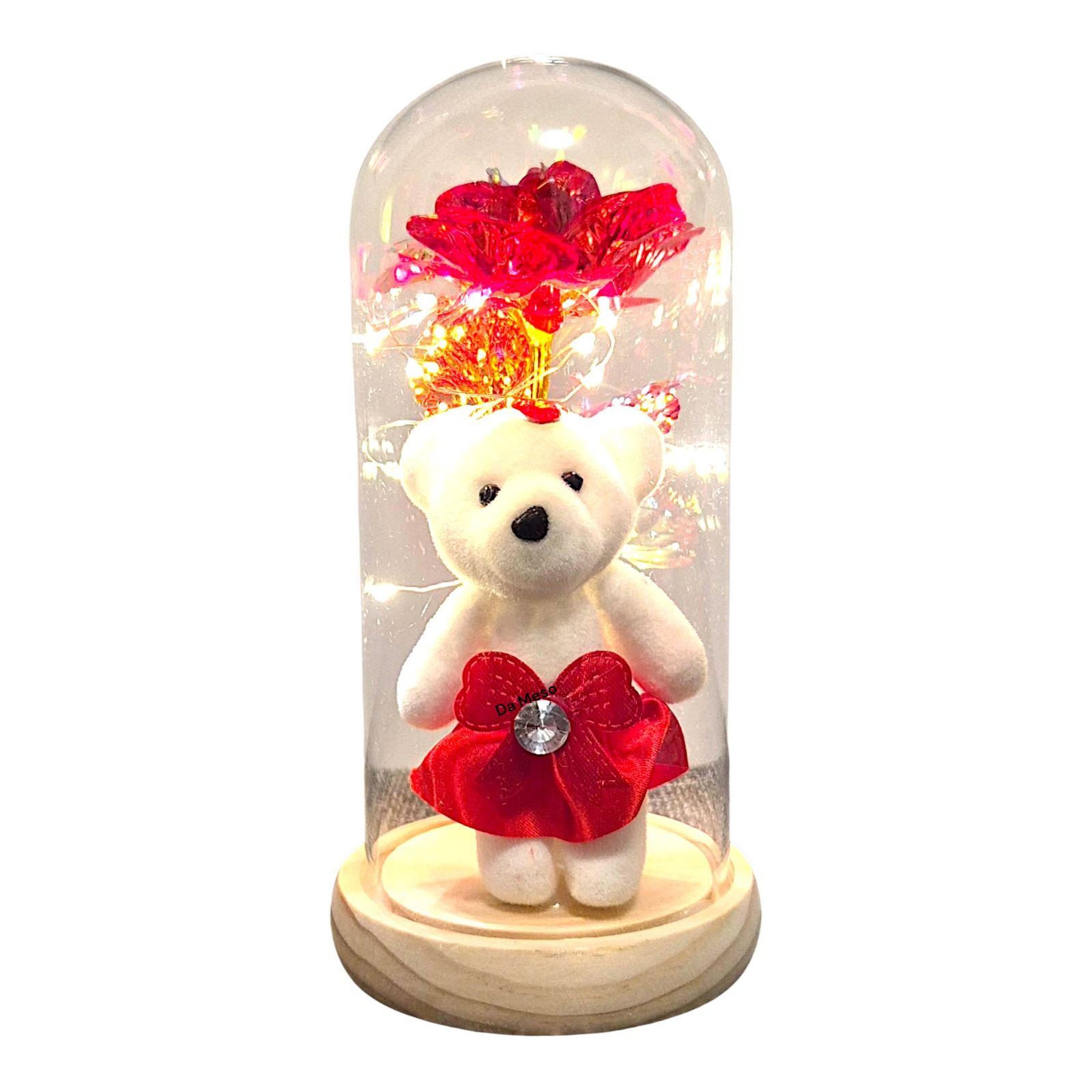 Da Meso Ewige Rose im Glas mit süßem Teddybär Rose Edle Geschenkbox