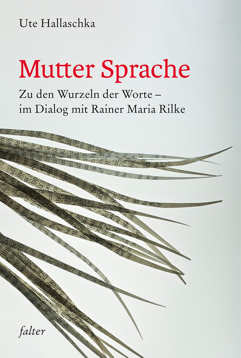 Buchcover mit Titel "Mutter Sprache". Autorin: Ute Hallaschka. Verlag: falter. Gestaltung mit Papierstreifen.