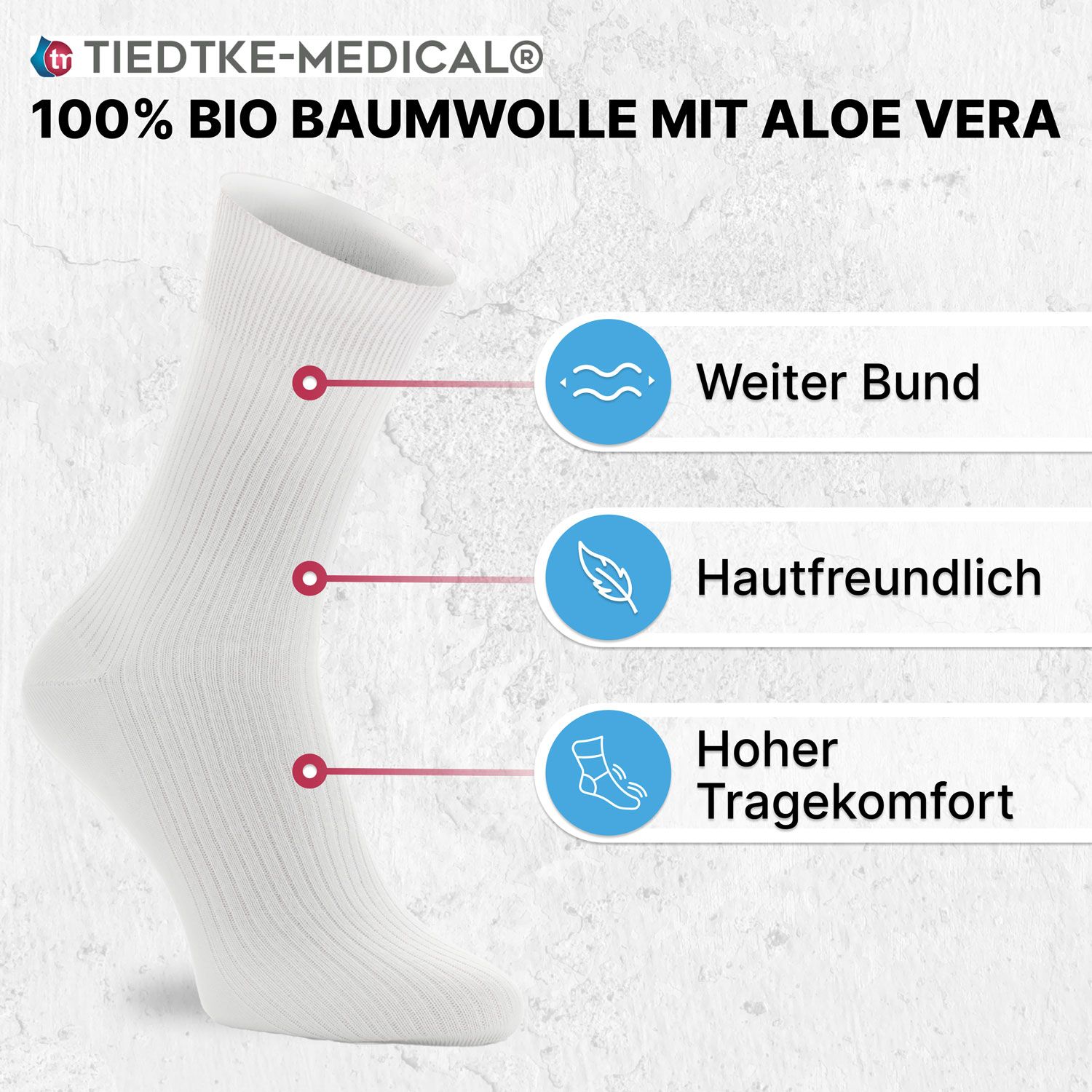 Tiedtke-Medical Diabetiker Biobaumwollsocken Aloe Vera