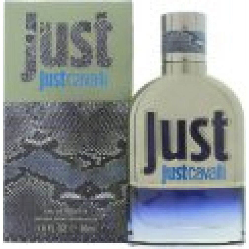 Parfümflakon und Verpackung. Aufschrift "Just Cavalli". Verpackung mit Schlangenmuster.