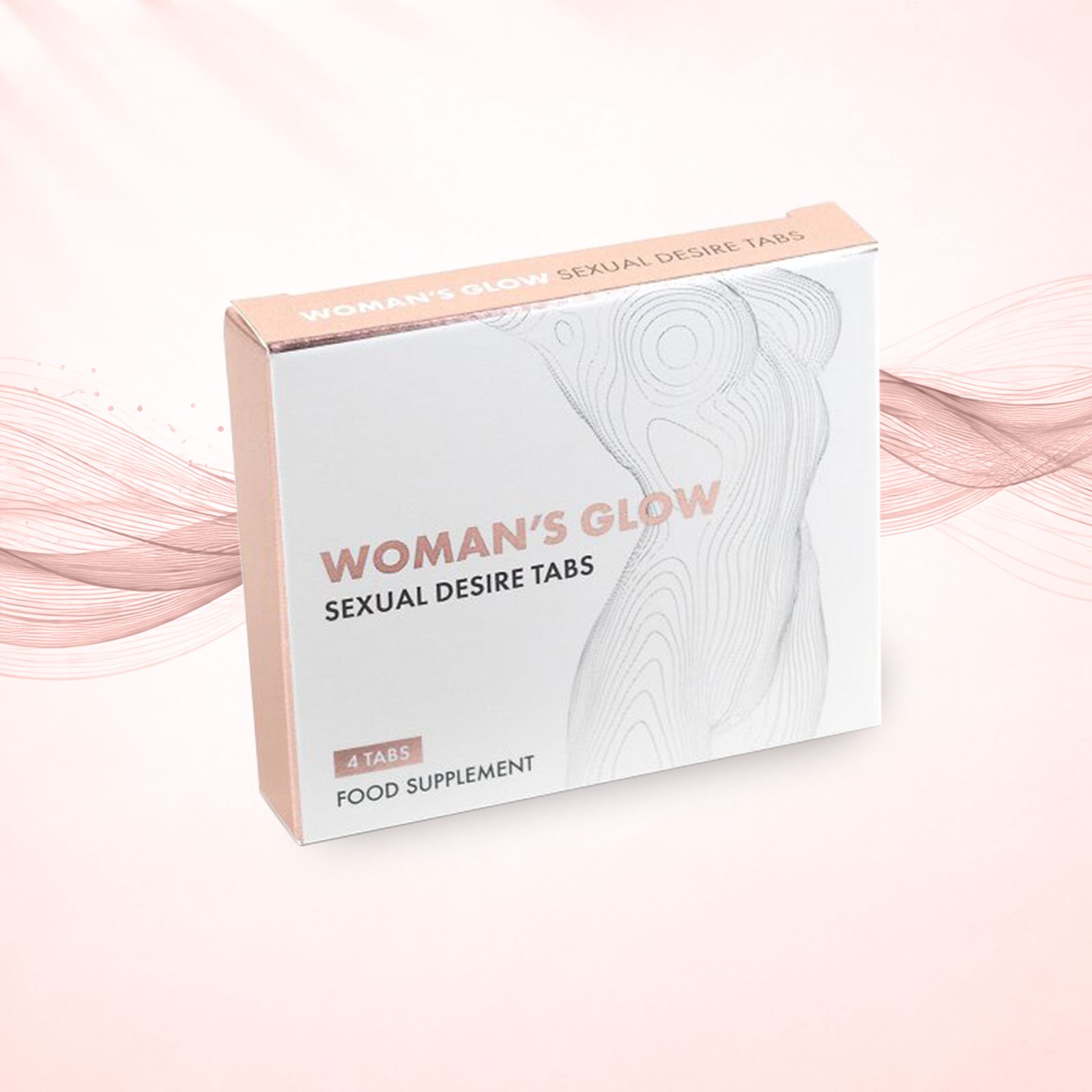 WOMAN'S GLOW-Verpackung. 4 Tabs, Food Supplement.