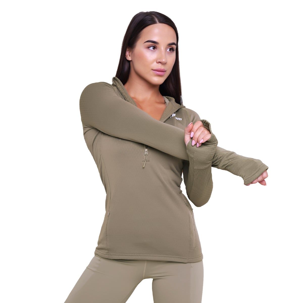 GymBeam Sweatshirt Damen slim mit halbem Reißverschluss und Taschen in Vetiver
