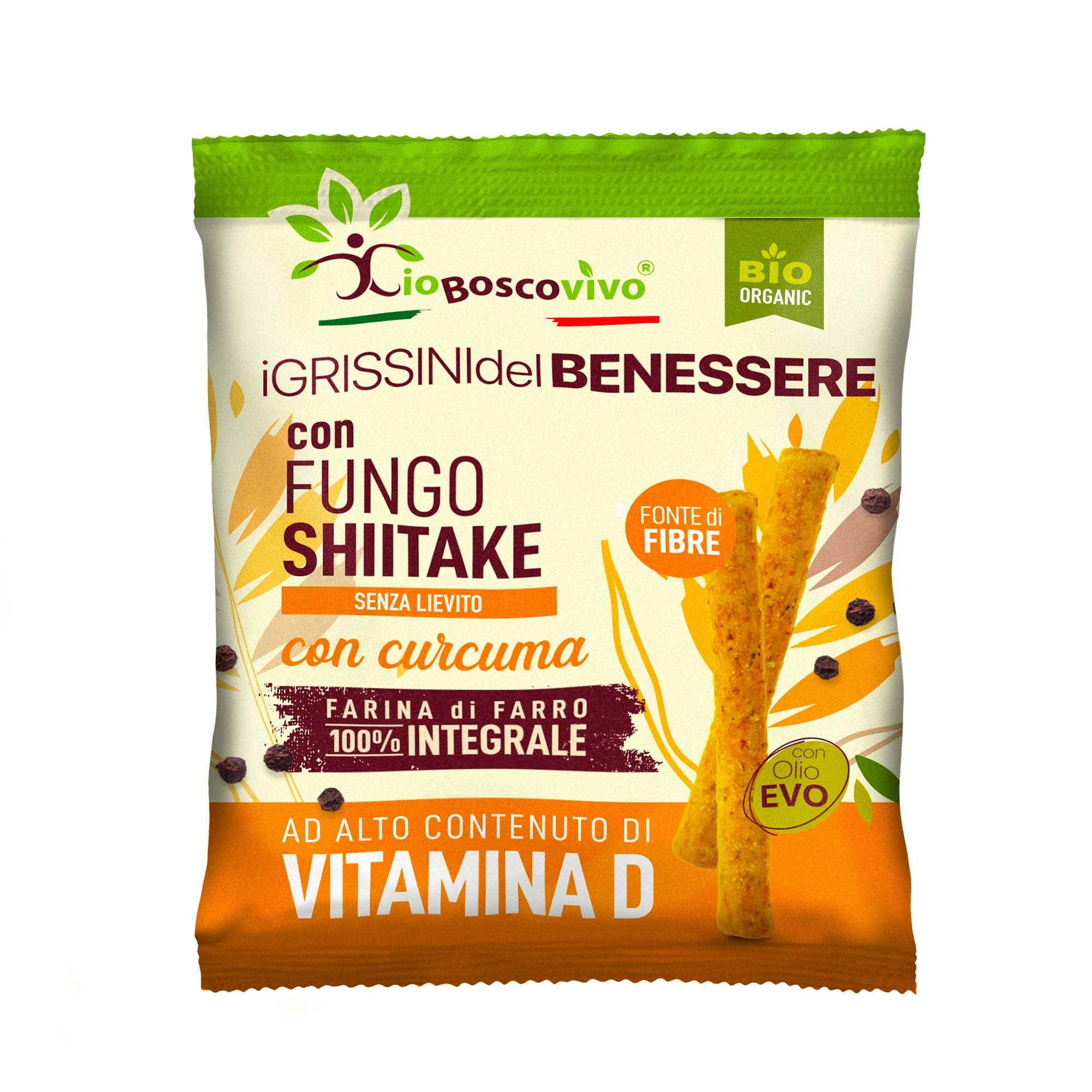 IoBoscoVivo Bio-Grissini Kurkuma & Shiitake, hefefrei, nur mit Vollkorndinkel & Olivenöl