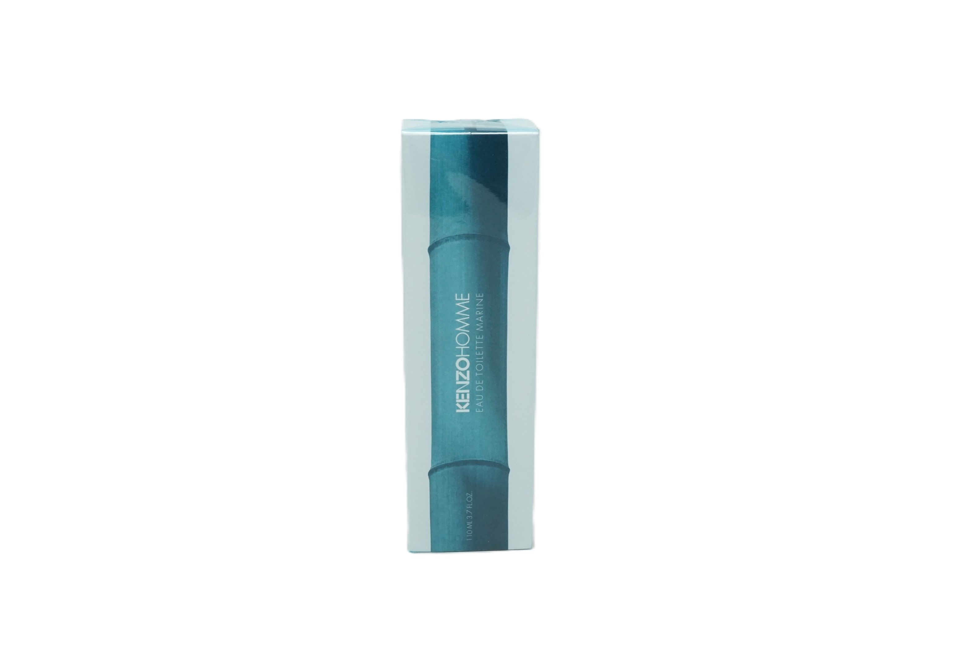 Zylindrische Flasche in transparenter Verpackung. Aufschrift KENZO HOMME.