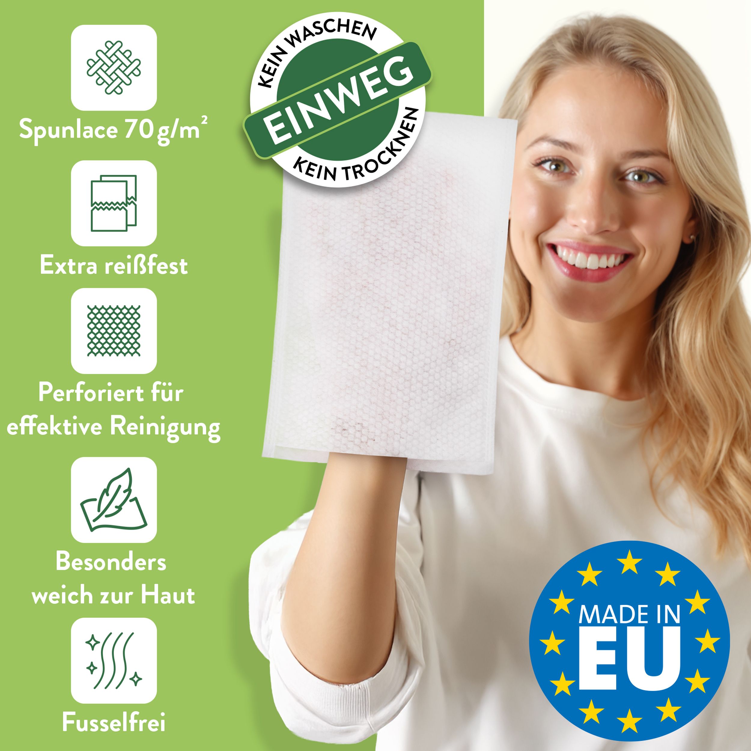 Harmony Care® - weiche Einmal Waschhandschuhe aus Spunlaced, Einmalwaschlappen für Erwachsene & Baby