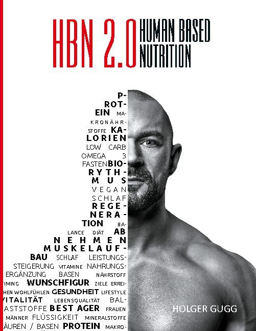 Buchcover mit dem Titel "HBN 2.0" und dem Autor Holger Gugg. Ein Mann ist abgebildet, daneben eine Wortwolke.