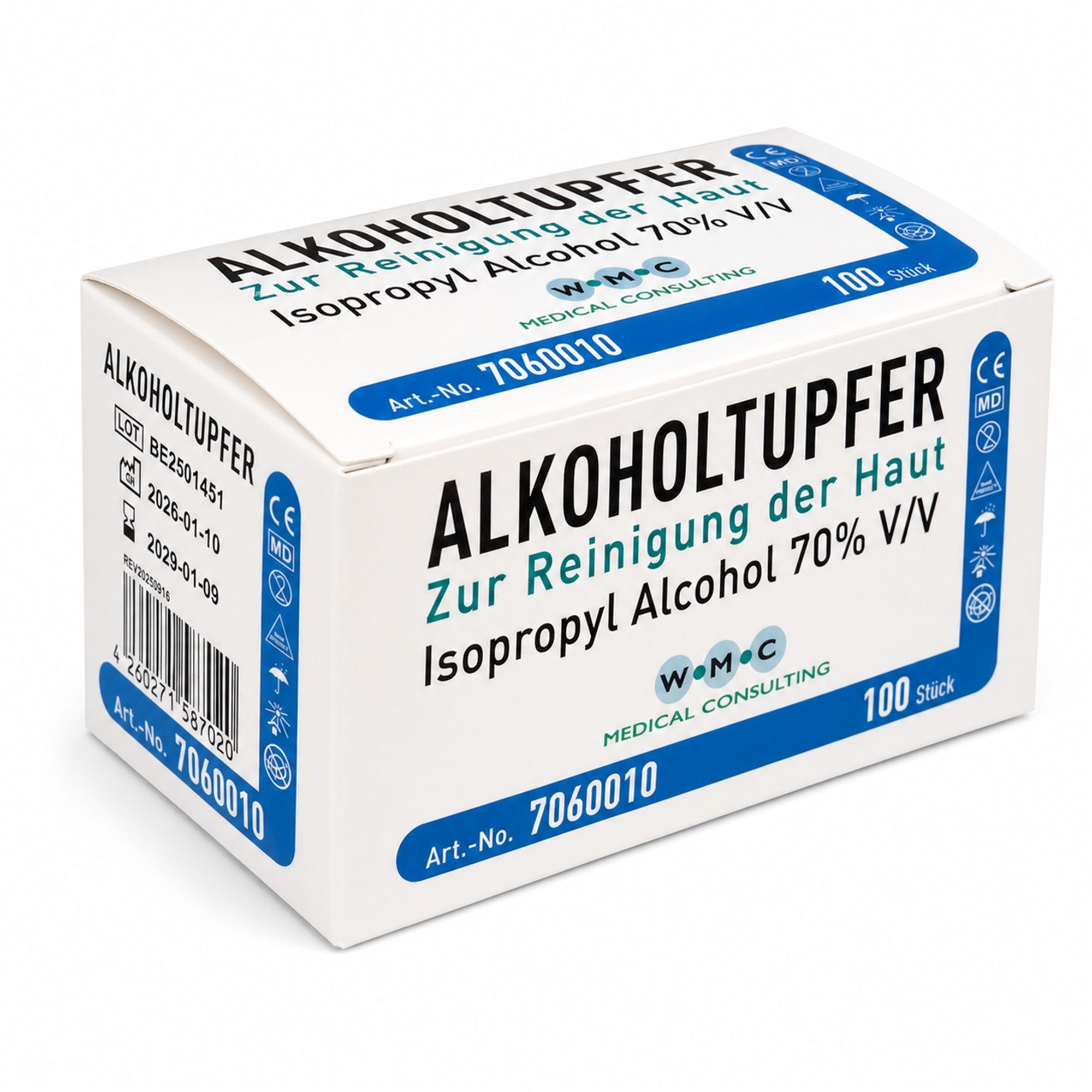 WMC Alkoholtupfer 70 % Isopropylalkohol zur Hautreinigung