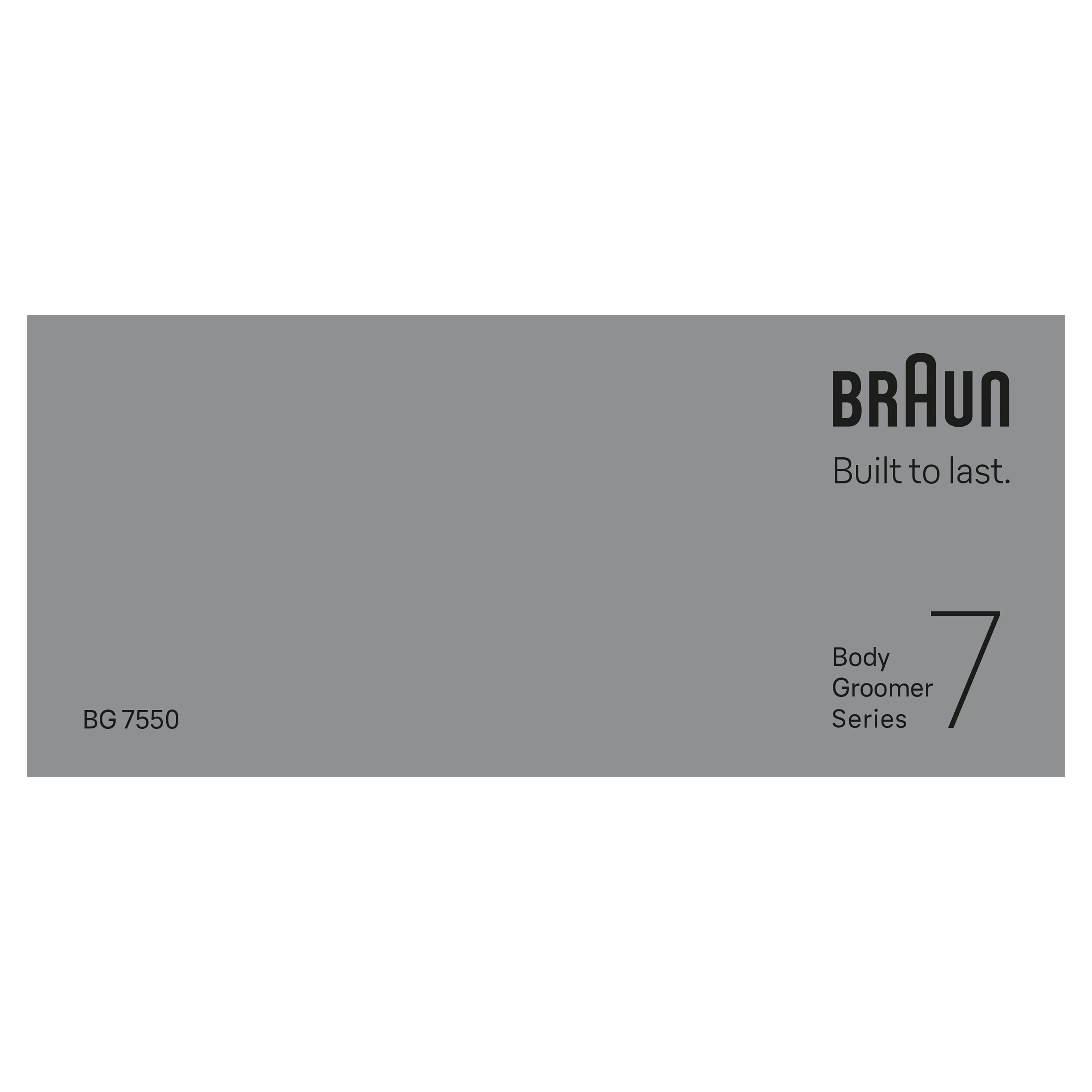 Graue Verpackung. Braun Logo. Produktname: Body Groomer Series 7. Modell BG7550.