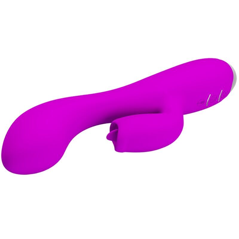 Lila Vibrator mit Kaninchenohren-Design. Glatte Oberfläche. Auf weißem Hintergrund.