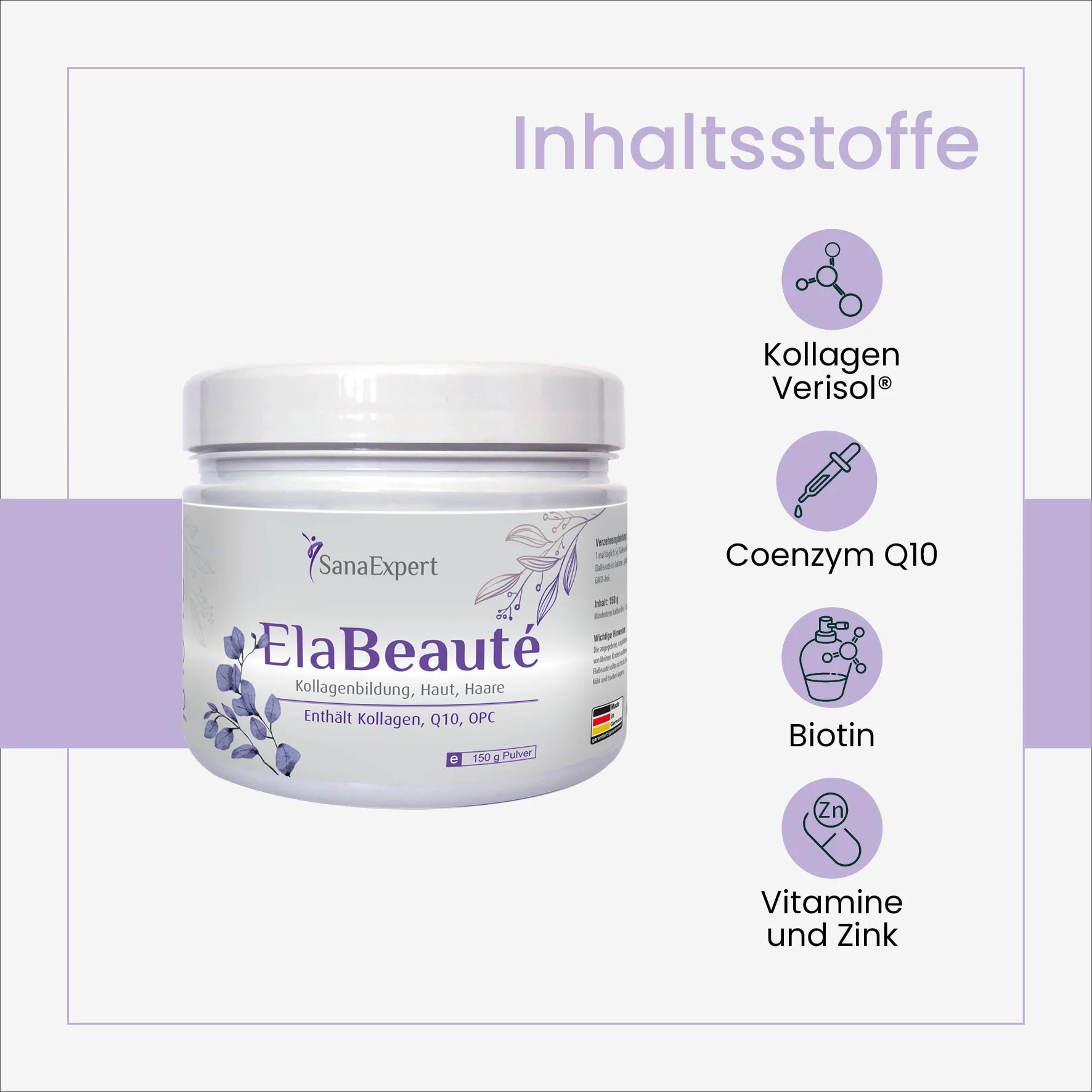 SanaExpert ElaBeauté – Verisol®Kollagen-Pulver mit Coenzym Q10, Biotin, OPC und Vitaminen