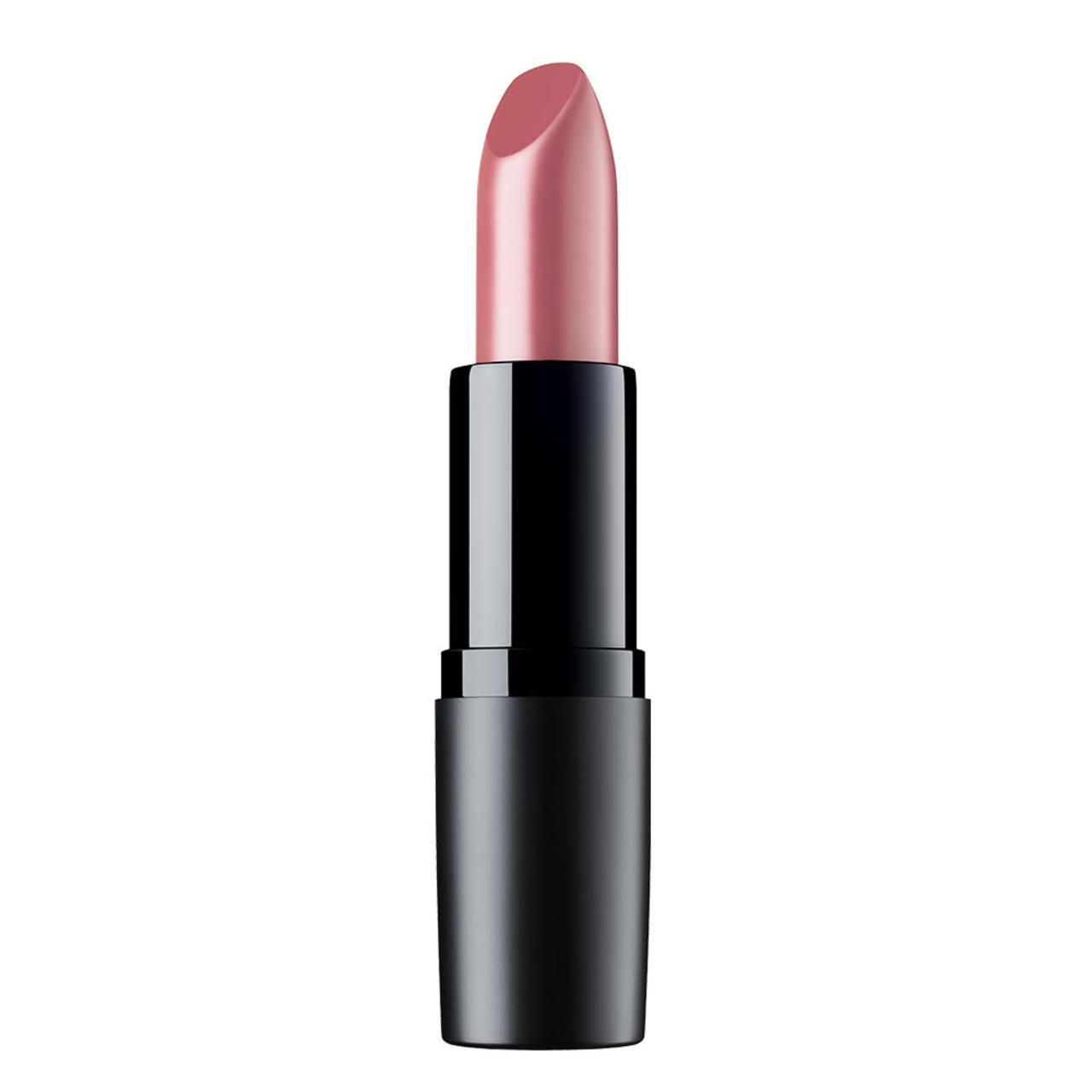 Lippenstift mit rosafarbenem Stift und schwarzer Hülse. Der Stift ist ausgefahren.