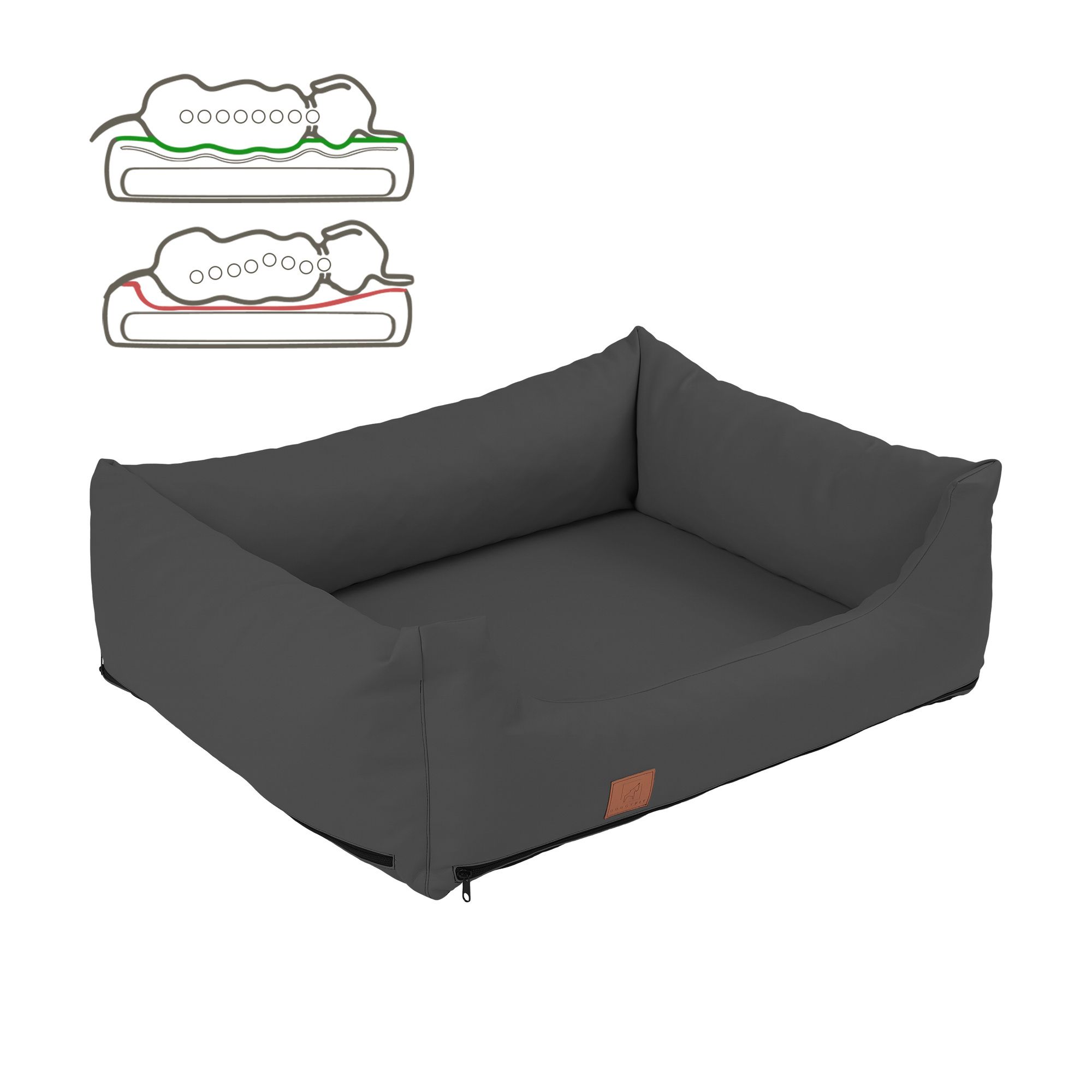 orthopädisches Hundebett "Buddy", Kunstleder, Farbe Grau 140 x 100