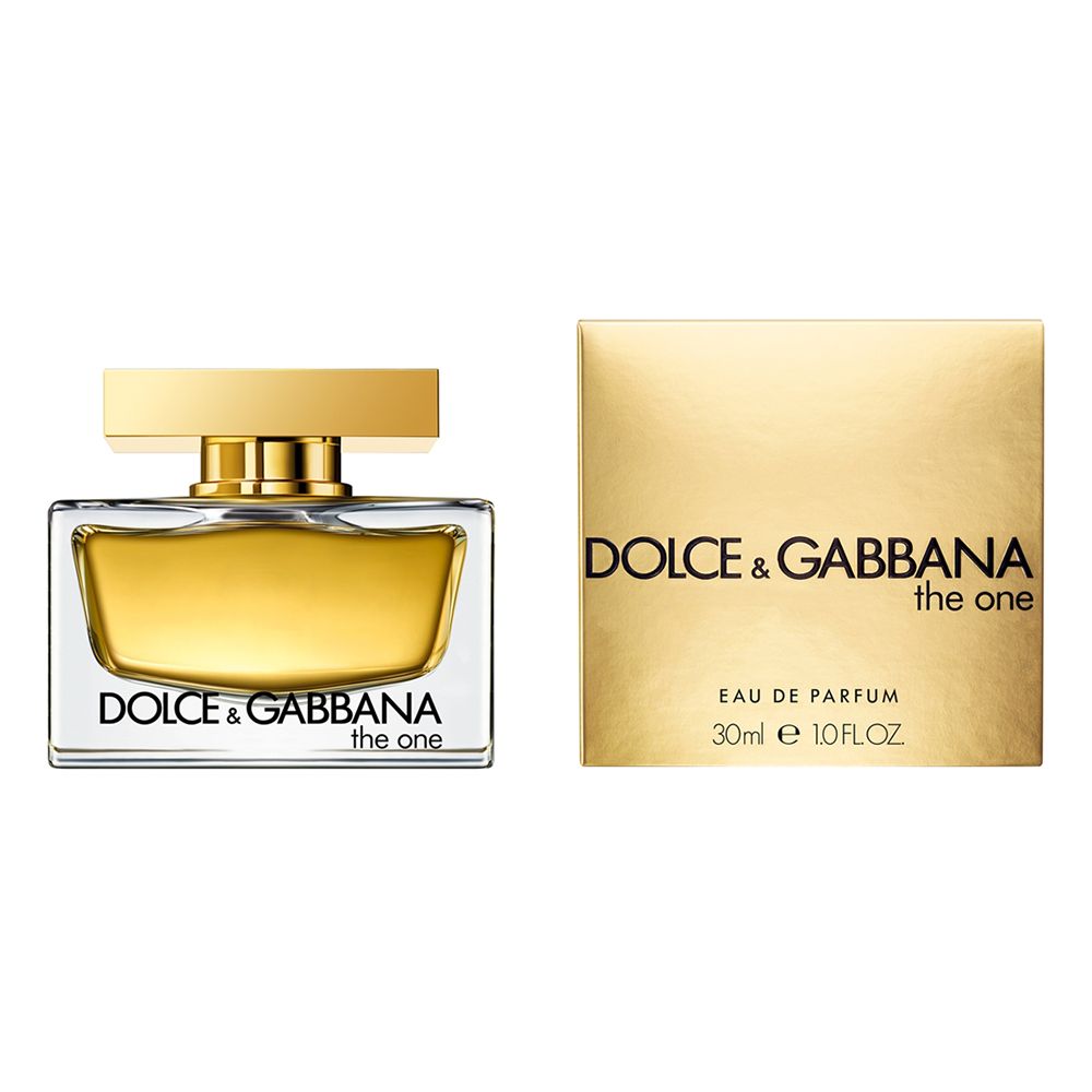 Parfümflakon und Schachtel. Flakon mit goldfarbenem Verschluss. Aufschrift: DOLCE & GABBANA the one.