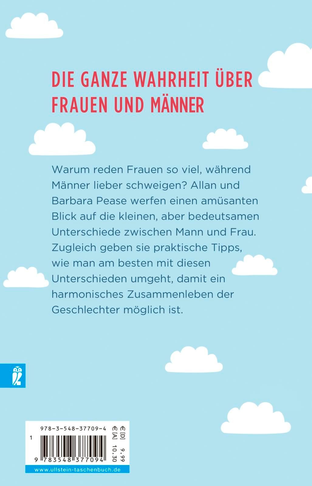 Buchrückseite mit Text "Die ganze Wahrheit über Frauen und Männer". Beschreibung des Inhalts. ISBN-Code und Preisangaben.