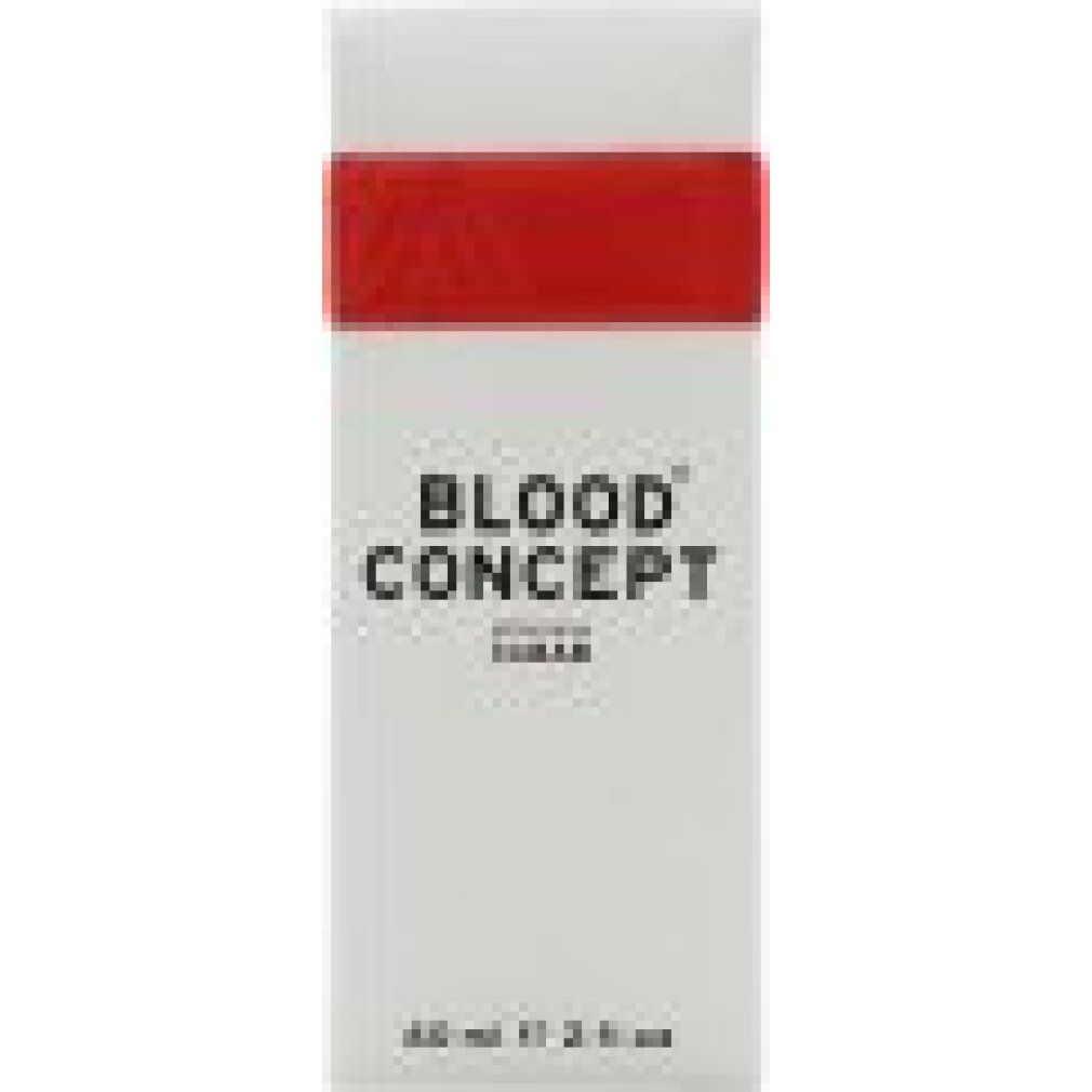 Weiße rechteckige Verpackung mit rotem Streifen. Schwarzer Text: BLOOD CONCEPT. Unterhalb: 60 ml e 2 fl.oz.