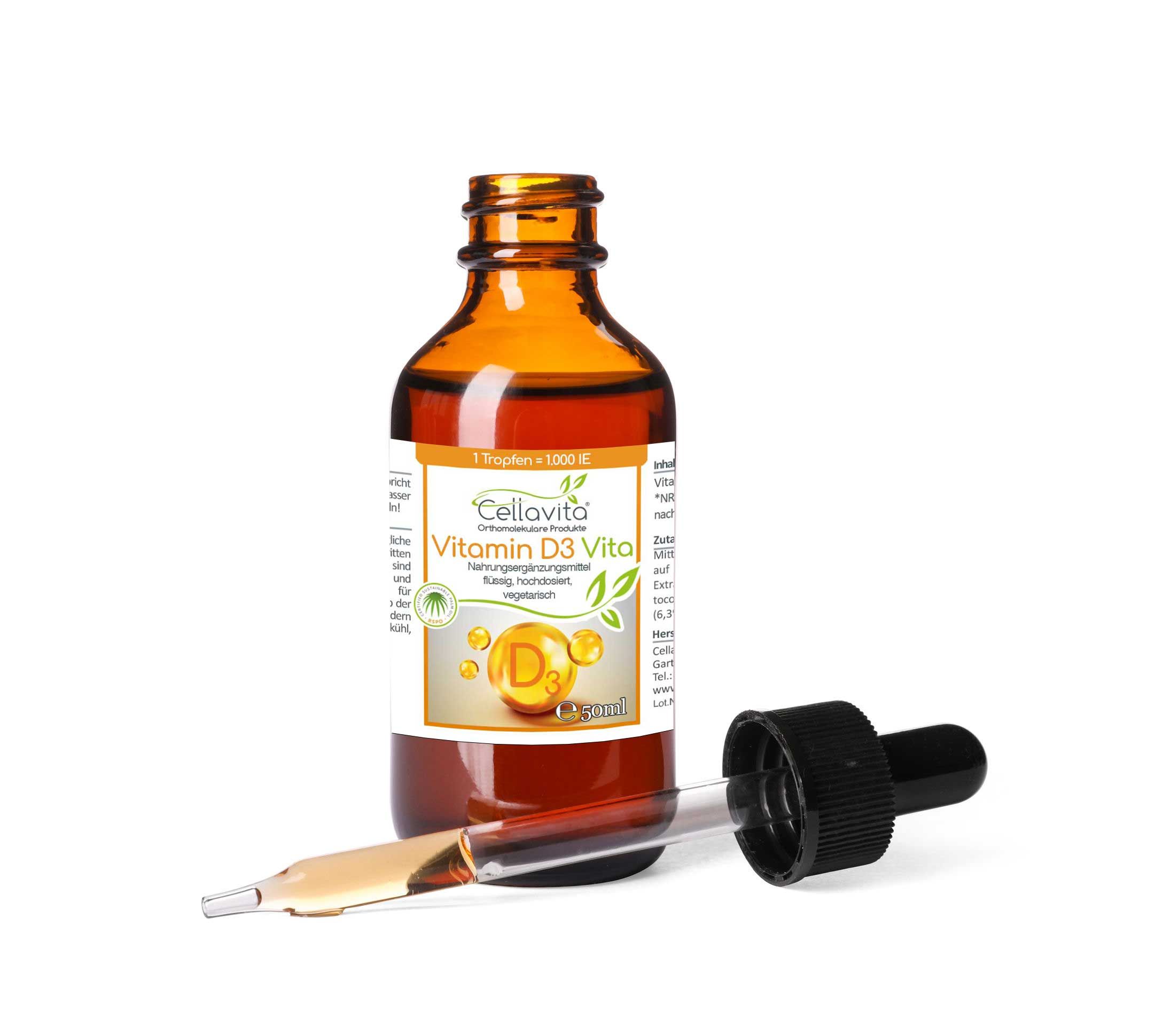 Cellavita - Vitamin D3 Vita 50ml (1 Tropfen = 1.000 IE) hochdosiert 50 ml Flüssigkeit zum Einnehmen