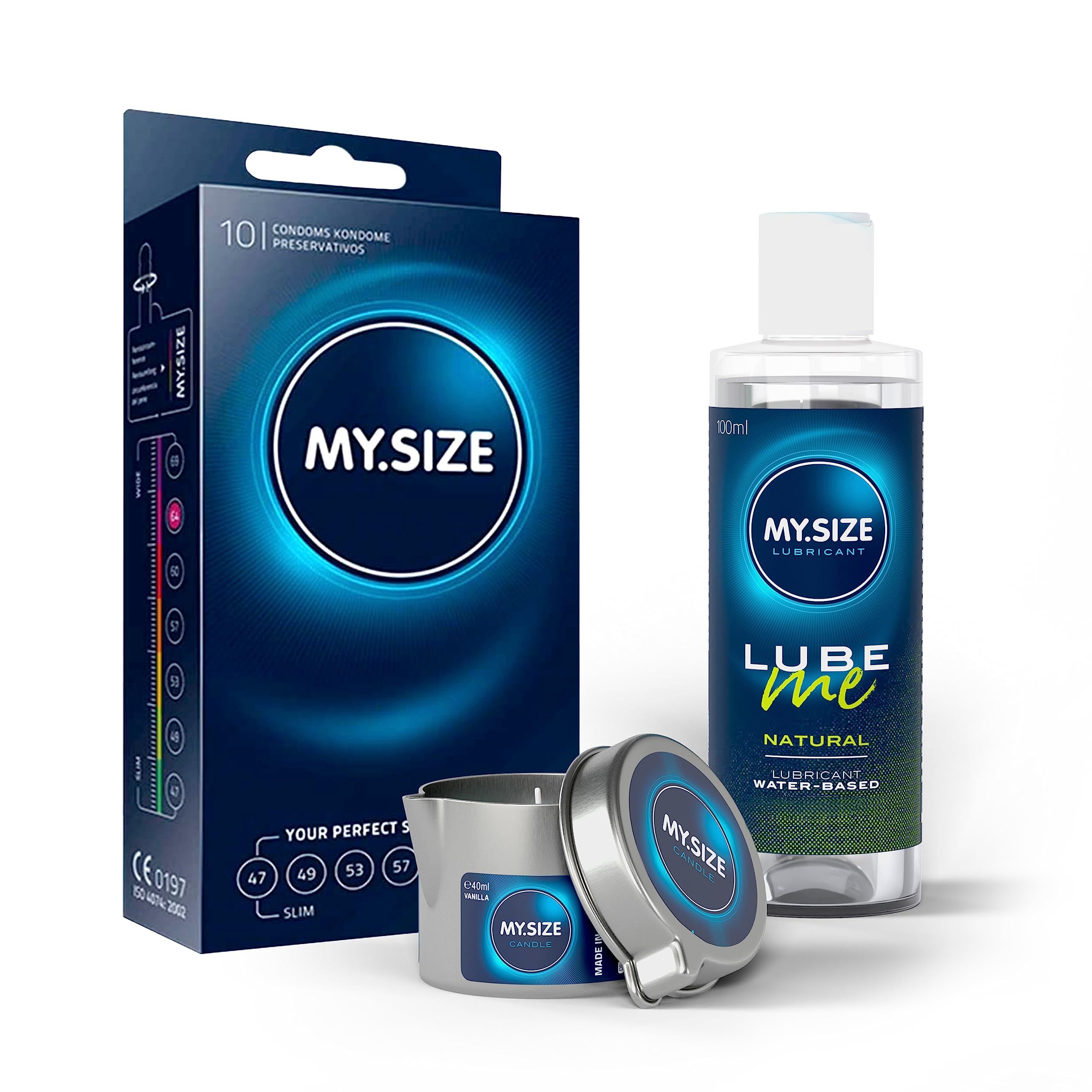 MY.SIZE PRO Kondome + LUBE ME Natural + Body Candle Set