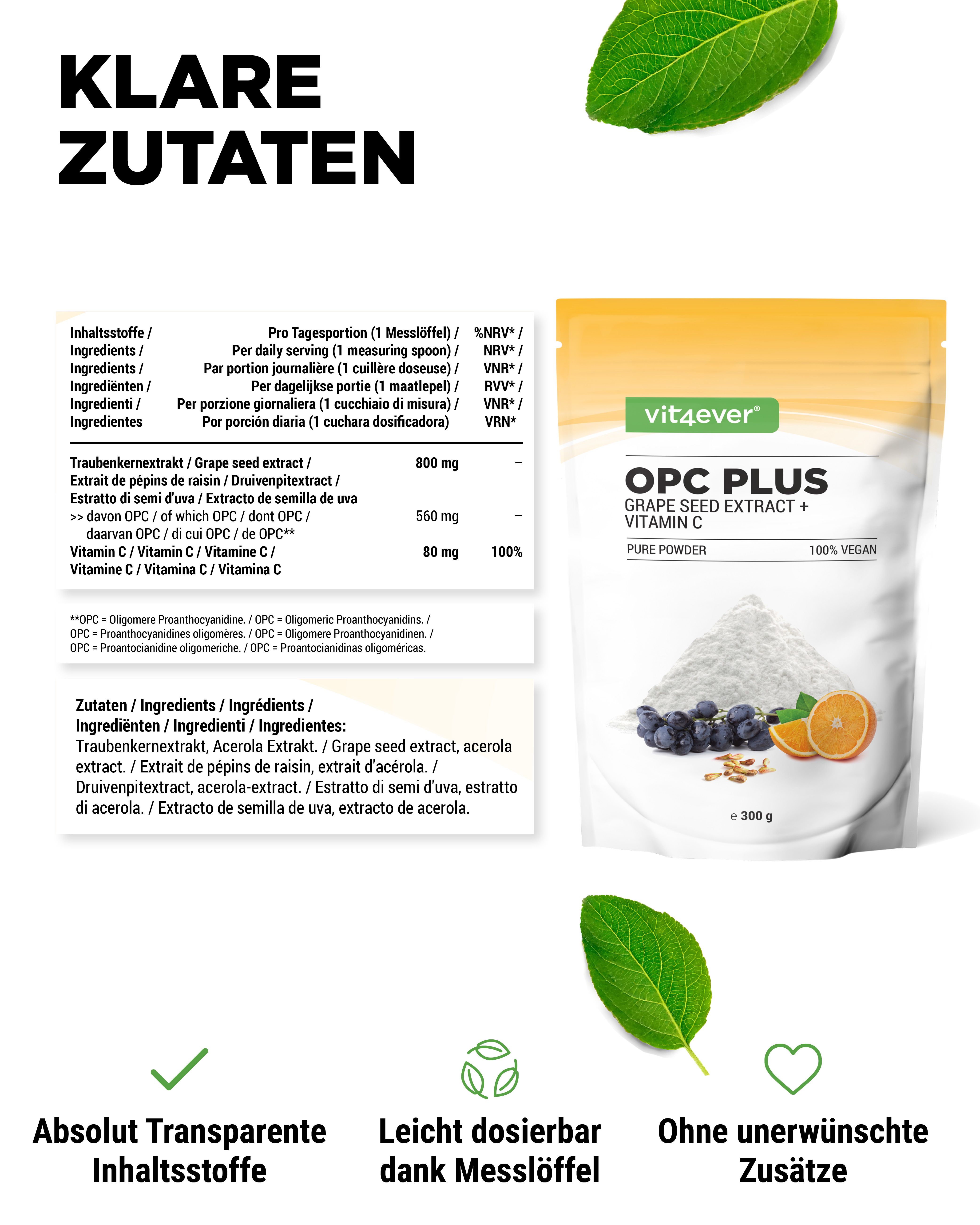 vit4ever OPC Traubenkernextrakt + Vitamin C Pulver