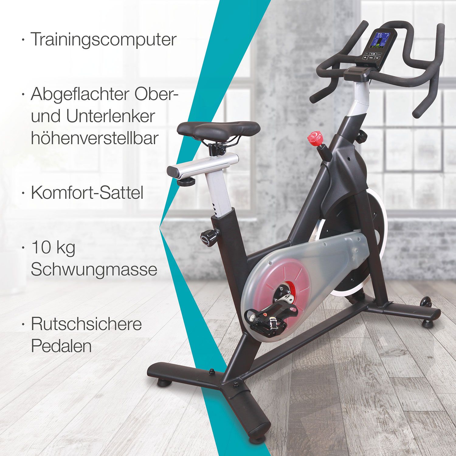 aktivshop Speedbike Indoor bis 110 kg mit Trainingscomputer, Bluetooth und Pulssensoren, Heimtrainer